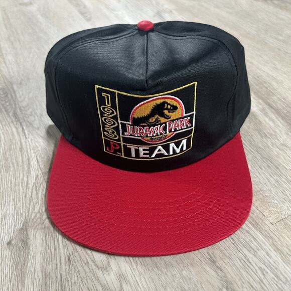 Vintage 1993 Jurassic Park Snapback‎ Hat NEW McDonald's Movie Black Red Cap - Picture 1 of 8